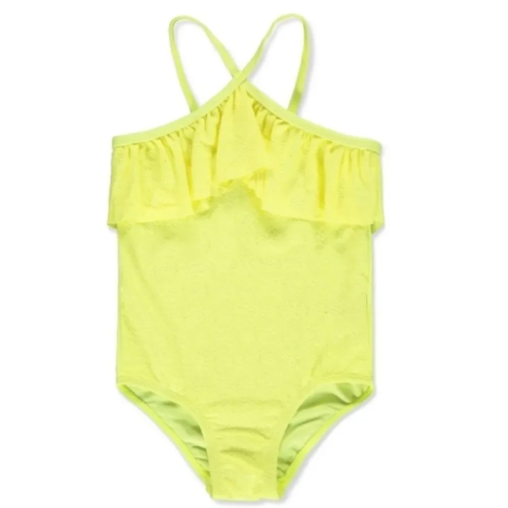 NWT Kensie Girl UPF50 Sunny Yellow Eyelet 1 Piece Swimsuit Size 6X